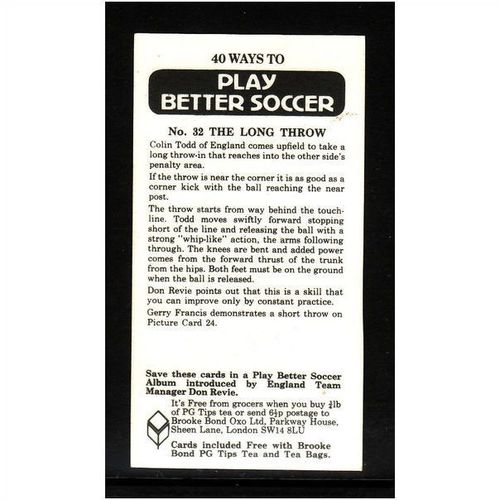 Brook Bond Play Better Soccer The Long Throw Card No 32 Mint