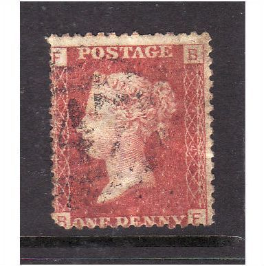 GREAT BRITAIN 1858-79 QV SG44 1d RED BROWN PLATE 114 LETTERED BF USED