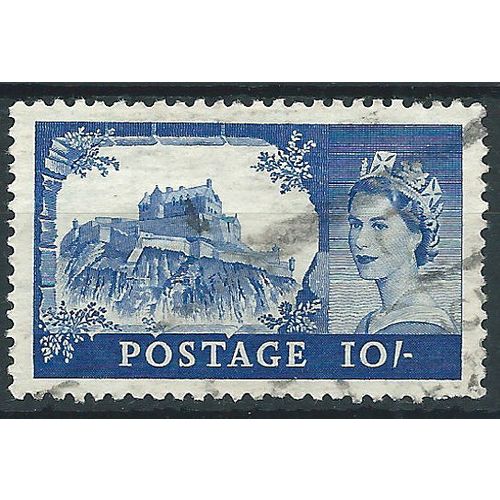 1958 SG578a 10/- Ultramarine 1st De La Rue Castle Good/Fine Used.