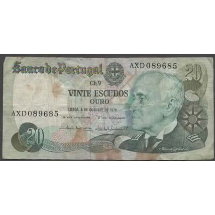 Coins/Notes. Portugal c1978 20 Escudo Value. Almirante Gago Coutinno