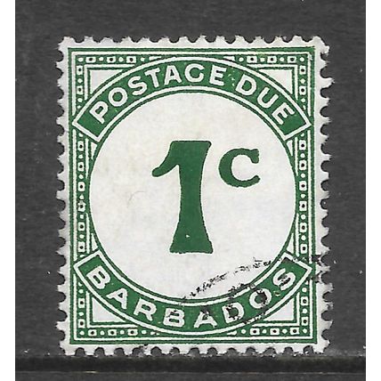 BARBADOS 1c POSTAGE DUE GREEN USED