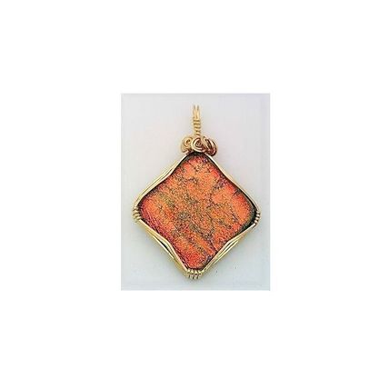 Orange Dichroic Glass Gold Filled Wire Wrap Pendant 2