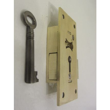 Antique Cabinet Cupboard Lock Solid Brass Has 1 working key 2 Levers 1920s era