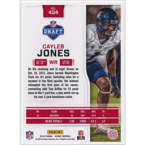 2016 Score Football 434 Cayleb Jones RC Arizona Wildcats