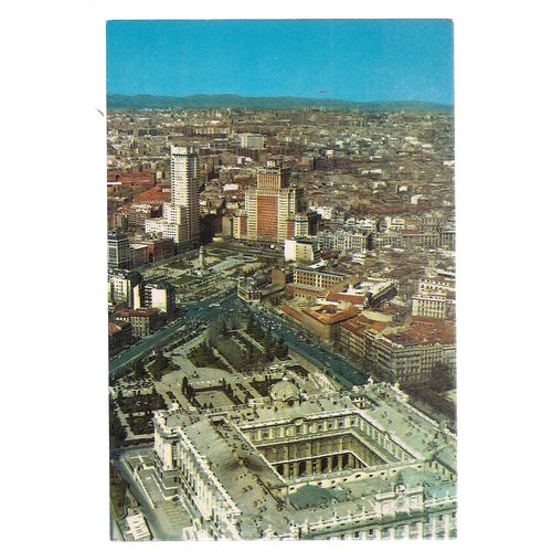 SPAIN SQUARE AND ROYAL PALACE, MADRID, SPAIN unused vintage postcard =