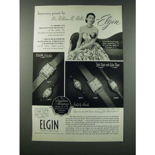 1949 Elgin Watches Ad - Anniversary Present for Mrs. William M. Miller