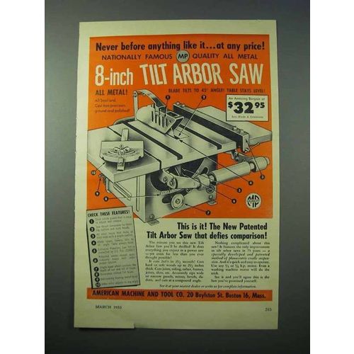 1953 American Machine and Tool 8-inch Tilt Arbor Saw Ad