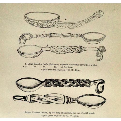 Antique Engraving 1905 print African Bakwena Basutu Wooden Spoons Ladles Art