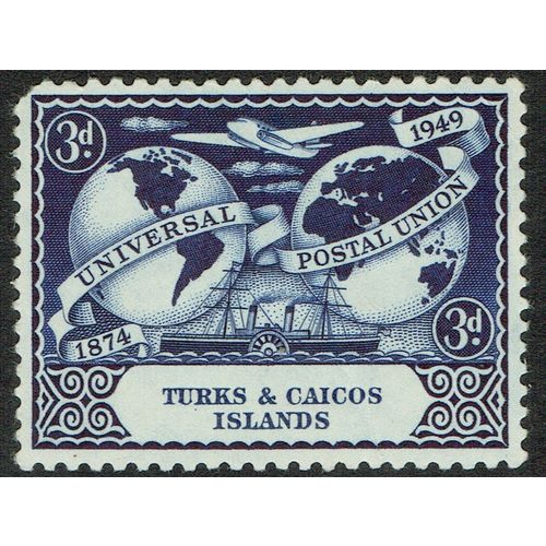 Turks & Caicos 1949 75th Anniversary of UPU 3d Deep Blue SG218 MM