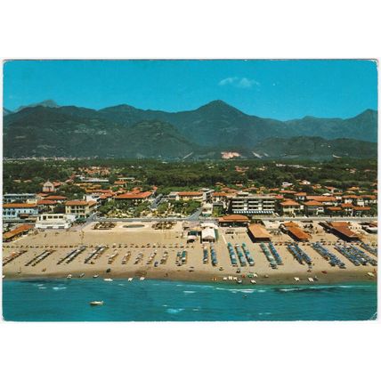 Postcard Tonfano, Marina di Pietrasanta, Tuscany, Italy. Aerial view