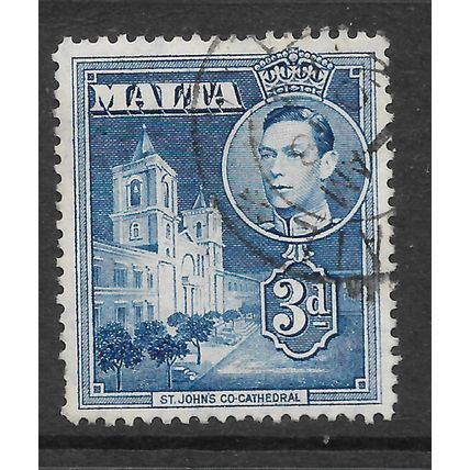 MALTA 1938 3d BLUE ST JOHNS CO-CATHEDRAL SG 223a FINE USED#4