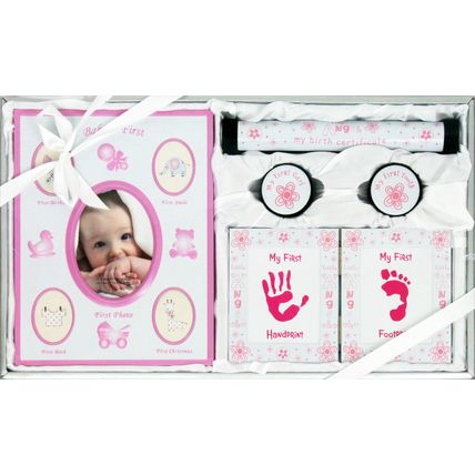 5pc New Baby Girl Gift First Photo Frame Tooth Curl Birth Box Hand Footprint Kit