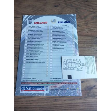 2001 England vs Finland Programme & Ticket