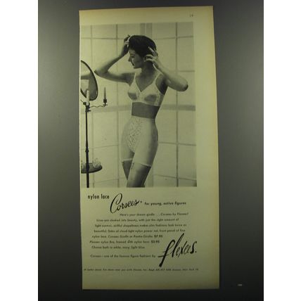 1953 Flexees Corsees Girdle Ad - Nylon lace Corsees for young, active figures