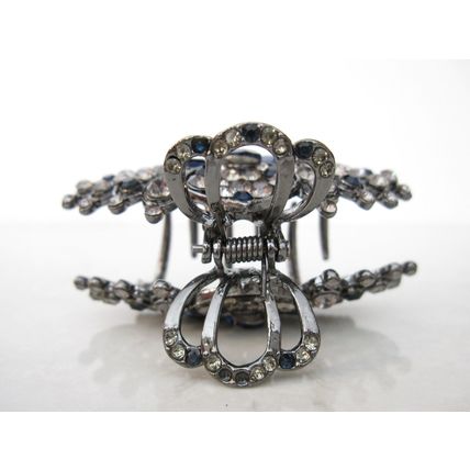 Medium blue or smoke gray crystal metal hair claw clip bridal clip