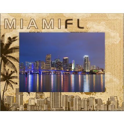 Miami Florida Laser Engraved Wood Picture Frame Landscape (3 x 5)