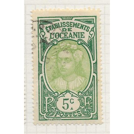 POLYNESIA OCEANIC SETTLEMENTS 1913 FRENCH FRANCE TAHITIAN WOMAN 5c USED