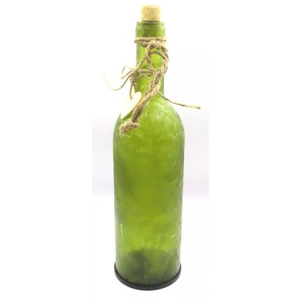 Green Waffle Decorative Bottle LED Glass with Wood Heart Charm & Cork Stopper