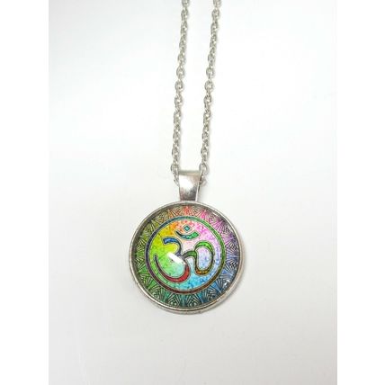 Beautiful Namaste Symbol Glass Cabochon Pendant Bronze Necklace Yoga Gift