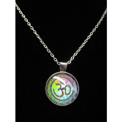Beautiful Namaste Symbol Glass Cabochon Pendant Bronze Necklace Yoga Gift