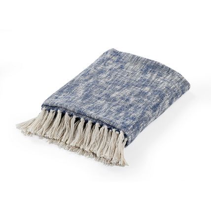 Blue and White Woven Cotton Solid Color Throw Blanket