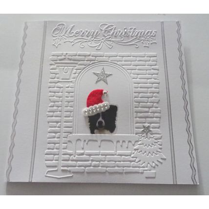 BORDER COLLIE HAND MADE 6" X 6" CHRISTMAS CARD WITH A FELT HAT