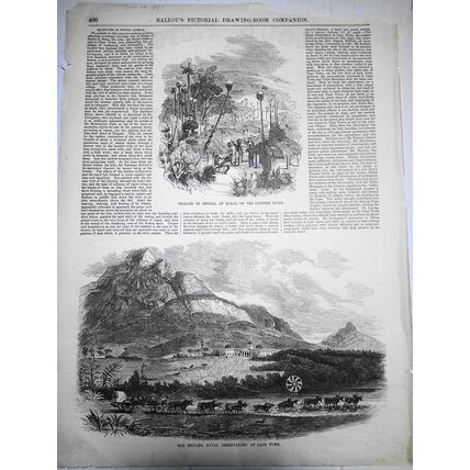 Village of Skulls & Royal Observatory, in South Africa - Ballou's Pictorial 1857