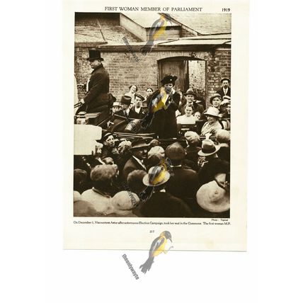 Viscountess Astor Campaigns, 1St Woman MP, 1919, Book Illustration (Print), 1935