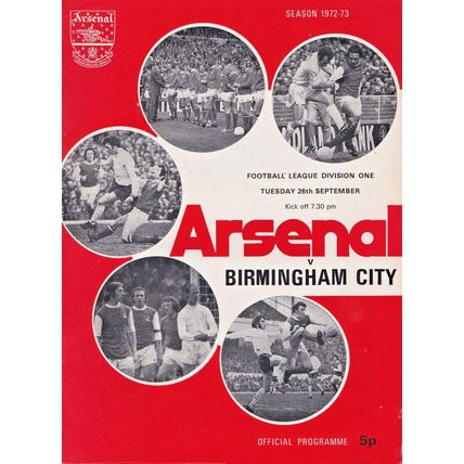ARSENAL v BIRMINGHAM CITY LEAGUE DIVISION ONE 1972/73