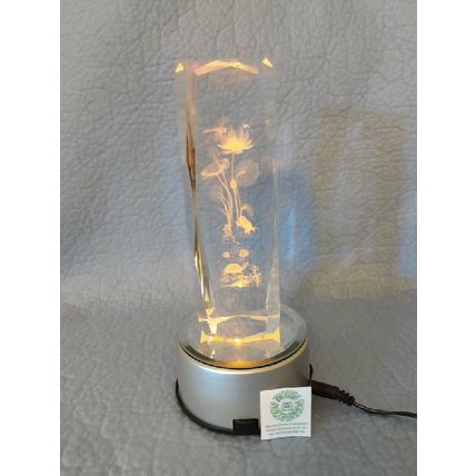 6" TALL CRYSTAL PILLAR LASER ETCHED DESIGN + LED AURORA LIGHTING EFFECT STAND