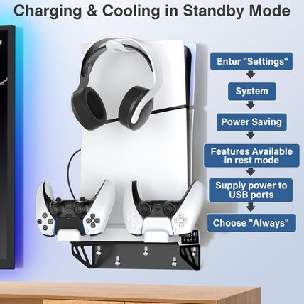 Ps5/Slim/Pro Wall Mount Kit with Cooling Fan & Charging Station, PS5 Shelf Float