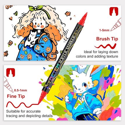 Betem 72 Colors Paint Markers Acrylic Paint Pens, Dual Tip with Brush Tip and Fi