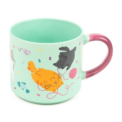 Cats Playing with Wool Mug Porcelain 9 CM Green Ceramic Tableware Gift