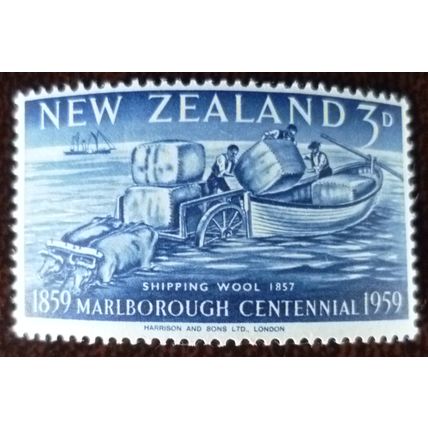 New Zealand 1959 Centenary Marlborough 3d Shipping Wool mint stamp SG773
