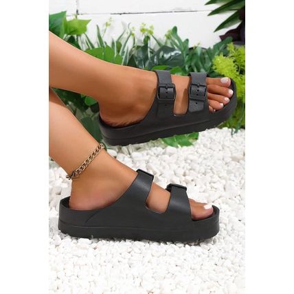 Black Double-buckle EVA Slippers