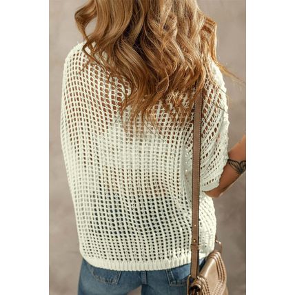 White Crochet Flower Hollow-out Sweater T Shirt