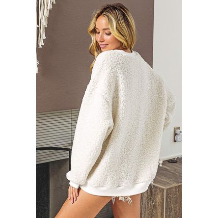 White Christmas MERRY & Bright Chenille Graphic Sherpa Sweatshirt