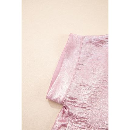 Pink Metallic Sheen Short Sleeve Buttoned Front Casual Shirt