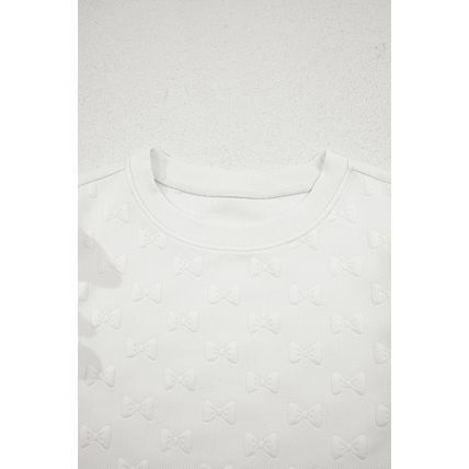 White Bow Jacquard Ruffle Sleeve Short 2pcs Outfit