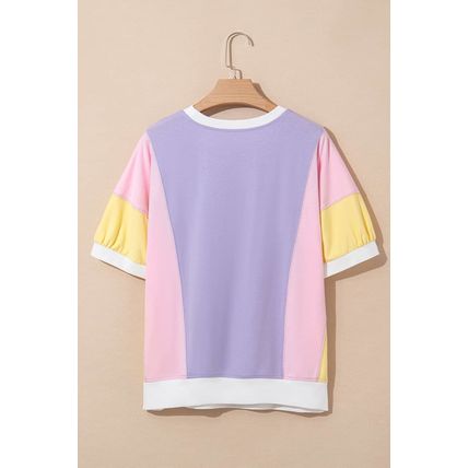 Purple Color Block Patchwork Half Sleeve Oversized T Shirt