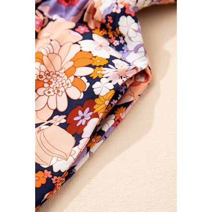 Black Floral Print Smocked High Waist Square Neck Jumpsuit