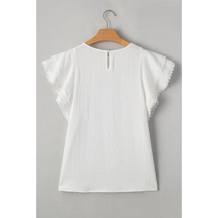 White Crinkled Layered Ruffled Flutter Sleeve Blouse