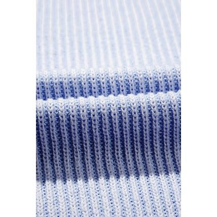 Blue Stripe Plus Size Contrast Trim Crew Neck Rib Knit Drop Shoulder Sweater
