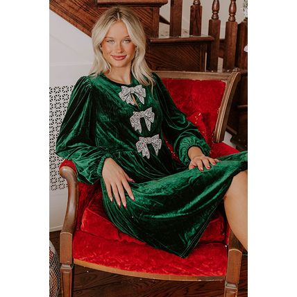 Evergreen Bowknot Decor High Waist Velvet Mini Dress