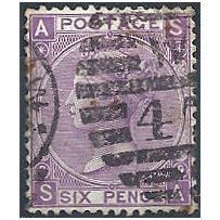 1870 SG109 6d Mauve Plate 9 Good+ Used "SA"