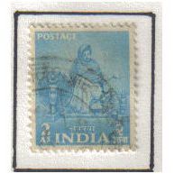 1955 INDIA WOMEN SPINNING 2A LIGHT BLUE F/U SG358