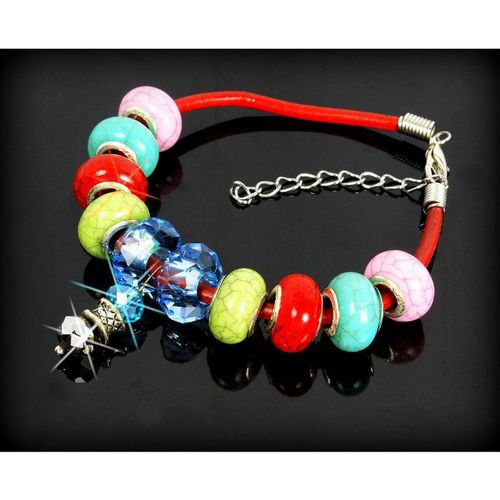 Leatherette Bracelet Disco Ball Crystal Charm European Beads Jewellery 2472