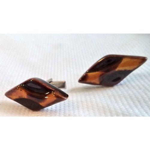 Rare vintage 60s Glazed Ceramic harlequin diamond art Men Jewellery Cufflinks