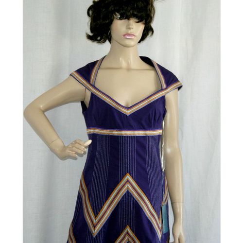 Karen Millen Purple Gold Embroidered Dress Size 12 New with Tag