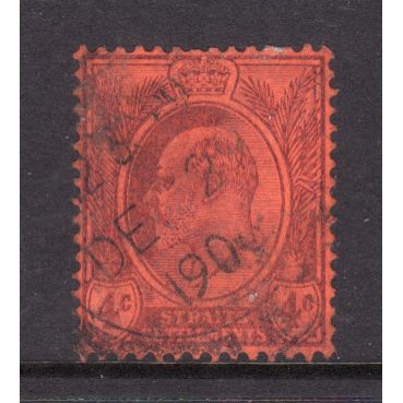 MALAYSIA STRAITS SETTLEMENTS 1905 SG129 4c PURPLE RED FINE USED